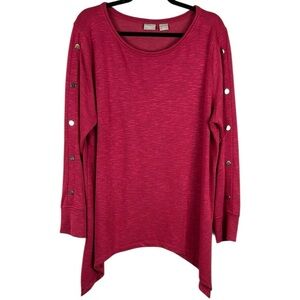 Chico's Zenergy Casual Lagenlook Oversized Asymmetrical Tunic Top XL Pinkish Red
